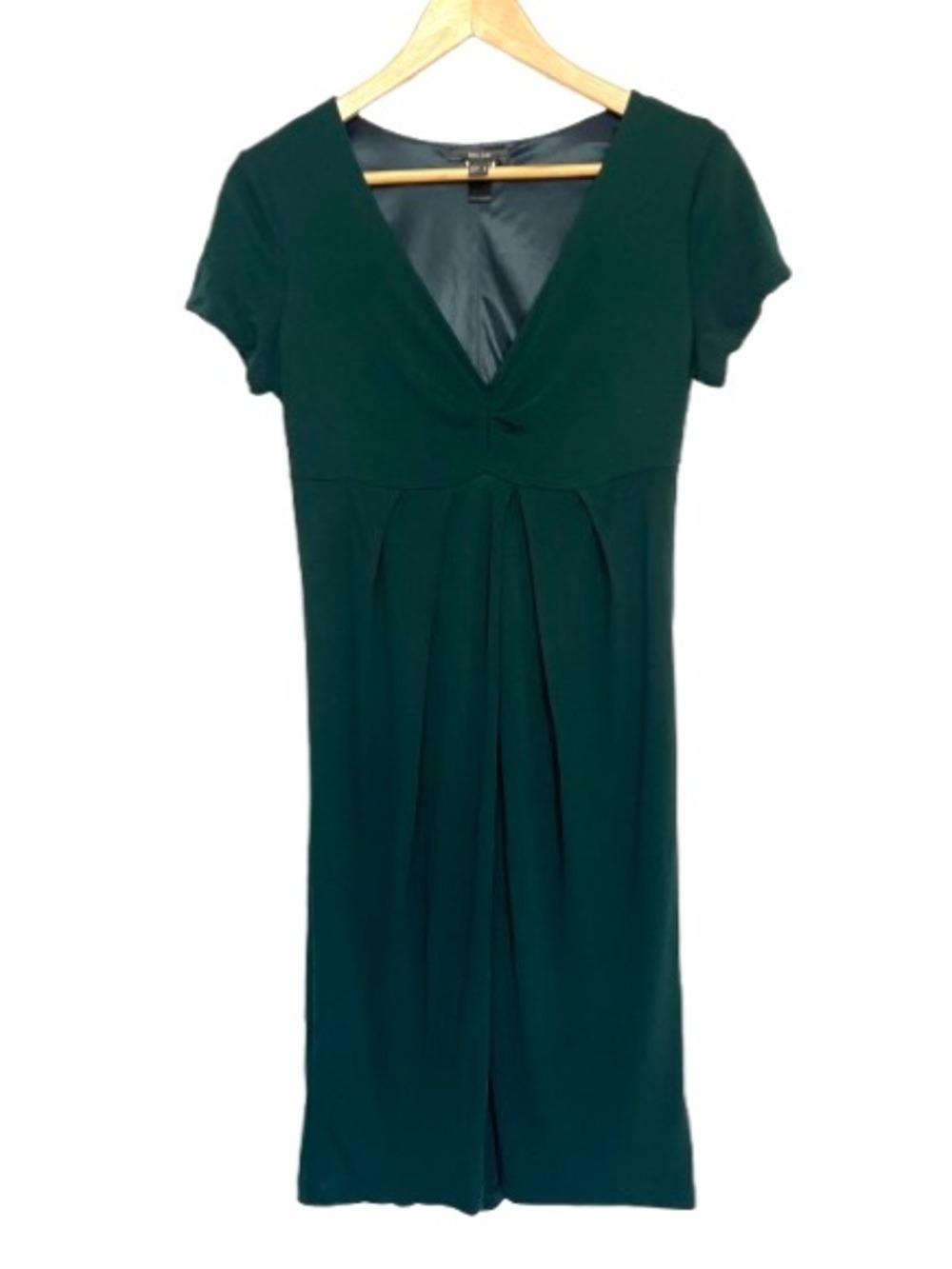 Mango Suit Deep Emerald V-Neck Pleated Midi Dress Size Large